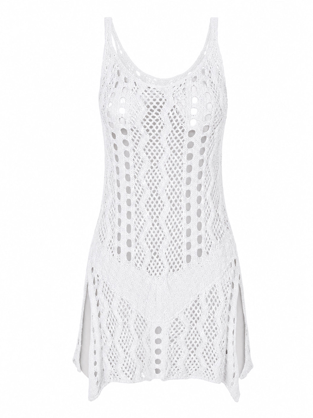Women's Crochet Hollow Out Beach Cover-Up Dress – Split Hem Boho...