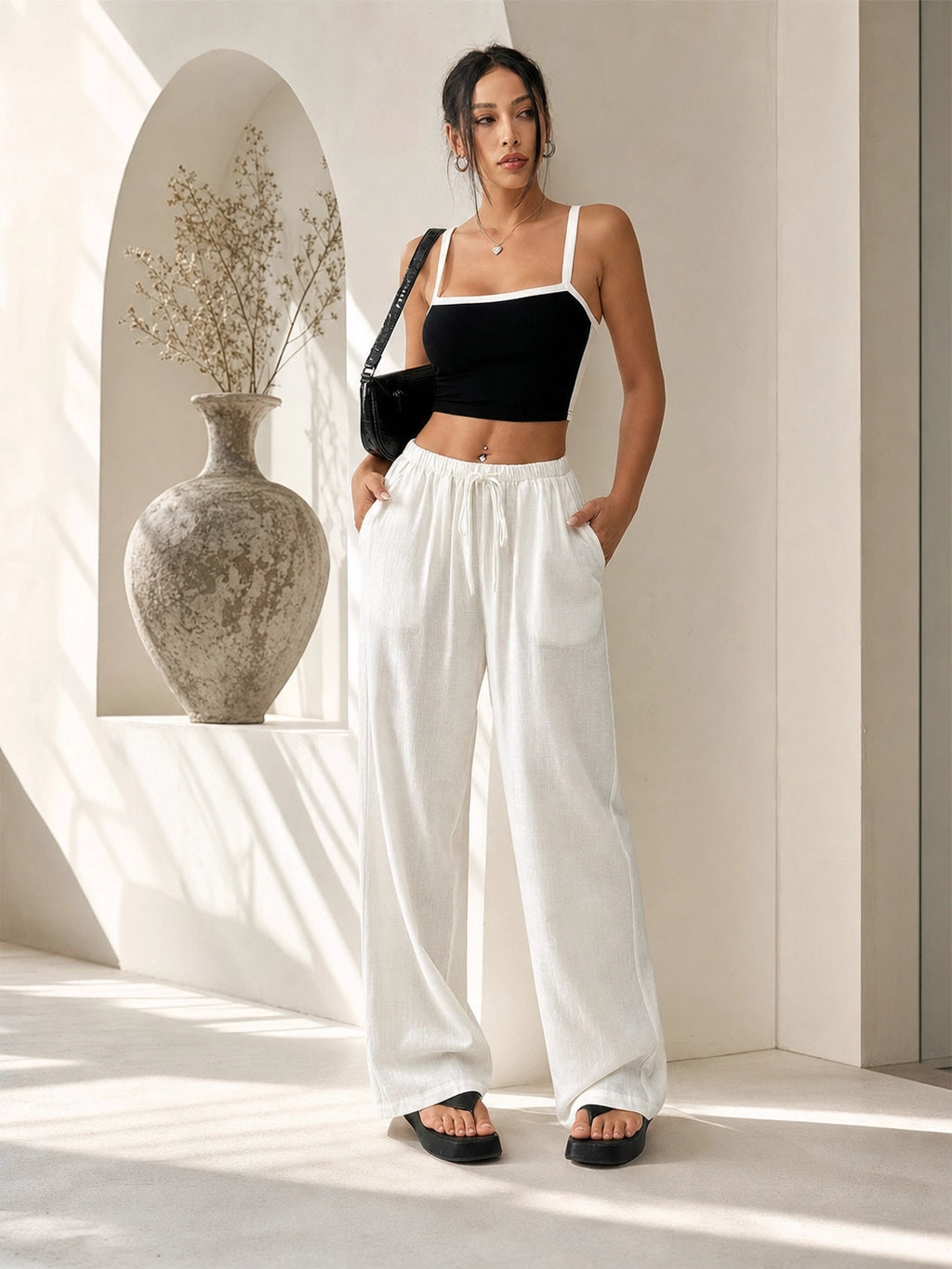 Women's Wide-Leg Linen Pants – Casual Loose Straight-Leg Summer...