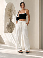 Women's Wide-Leg Linen Pants – Casual Loose Straight-Leg Summer...
