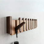 Wooden piano-shaped coat rack in walnut and beech wood