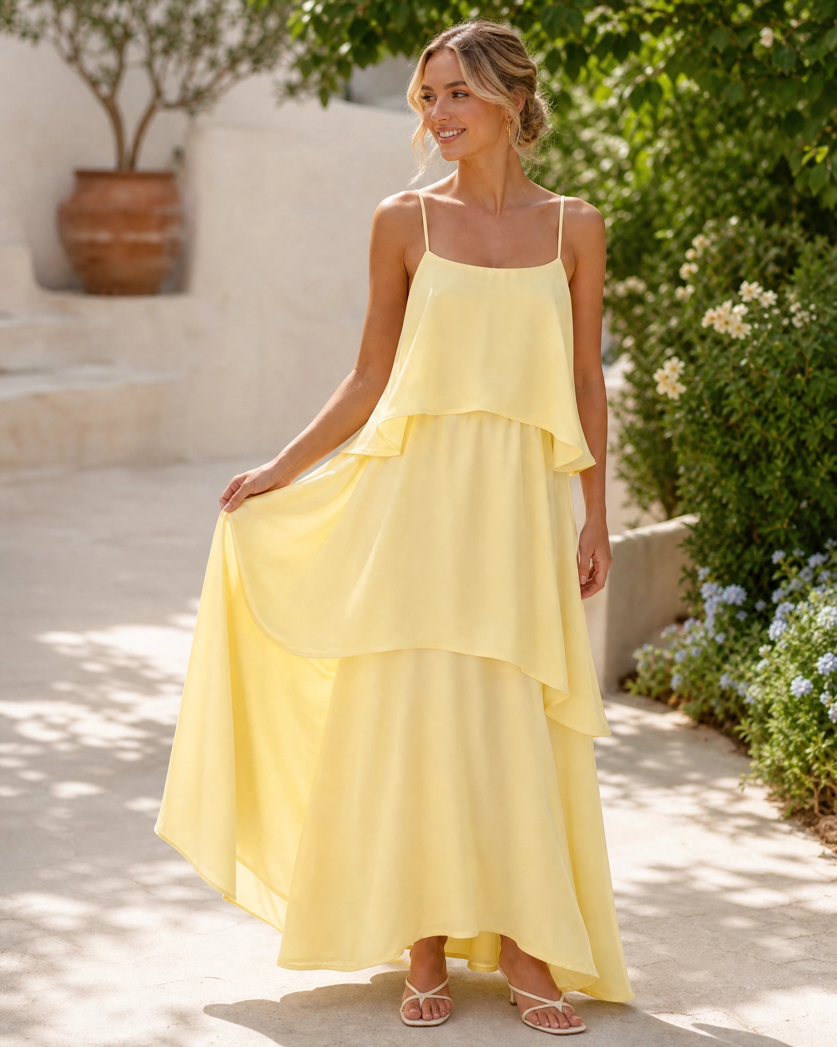 Women's Maxi Dress Flared Hem Adjustable Straps Formal Elegant Long Dress